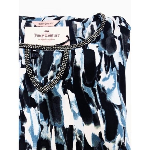 Juicy Couture Womens Blue and Green Keyhole V Neck Bell Sleeve Blouse Sz XS New - Picture 4 of 7